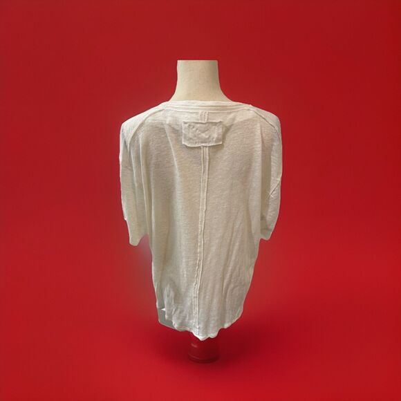 Free People We Are Free All We Need Tee XS NWT Oversized Linen Cotton V Neck - Picture 6 of 11